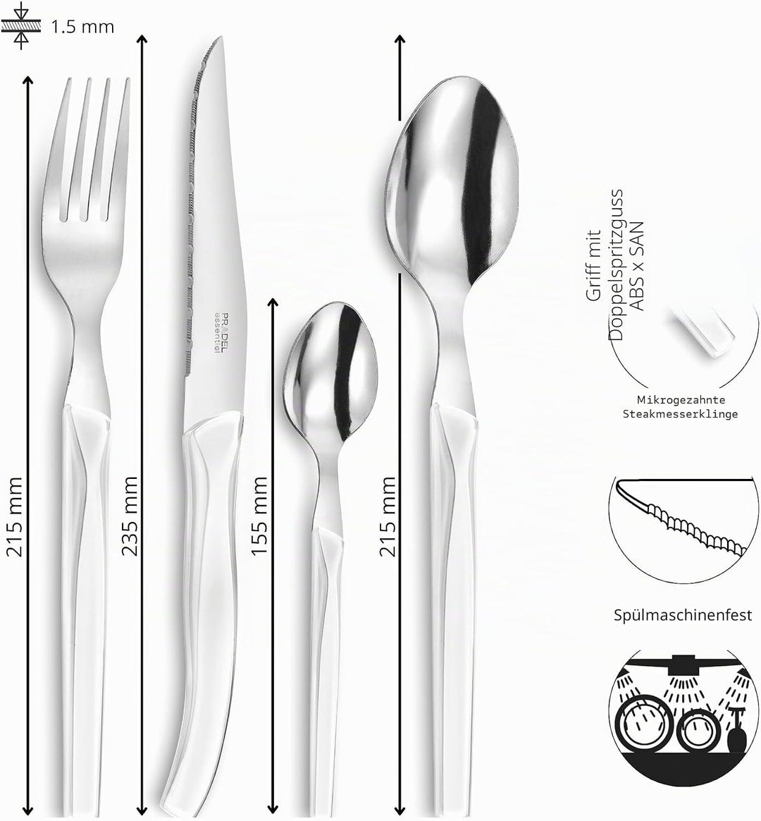 Lou Laguiole RISING SUN Besteck Set 6 Personen | 24-teilig | Weiss glänzend | Essbesteck 6 Personen