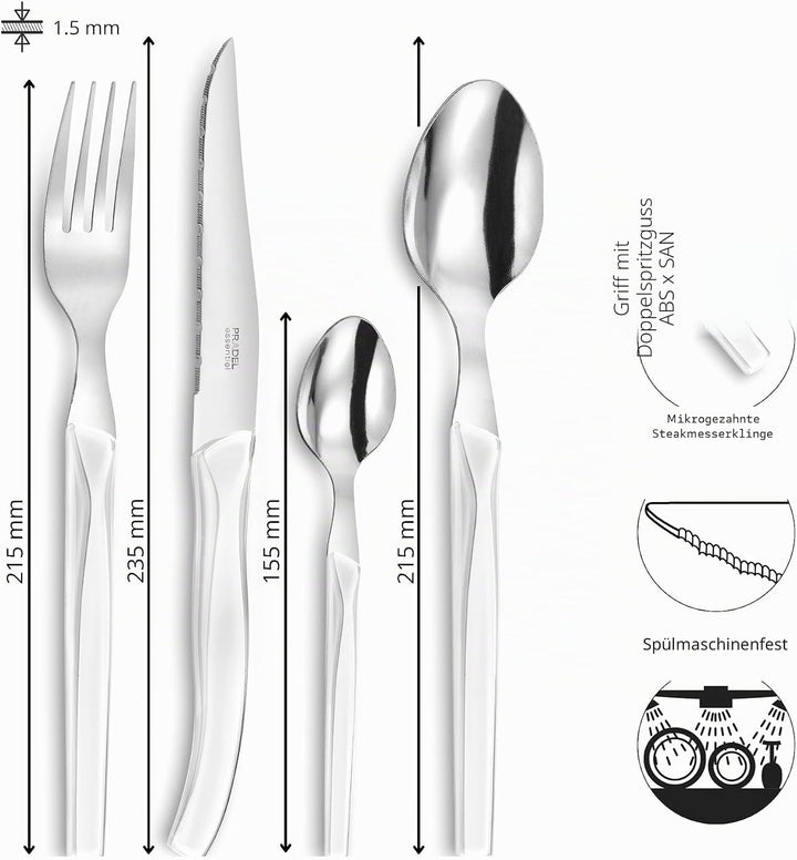 Lou Laguiole RISING SUN Besteck Set 6 Personen | 24-teilig | Weiss glänzend | Essbesteck 6 Personen