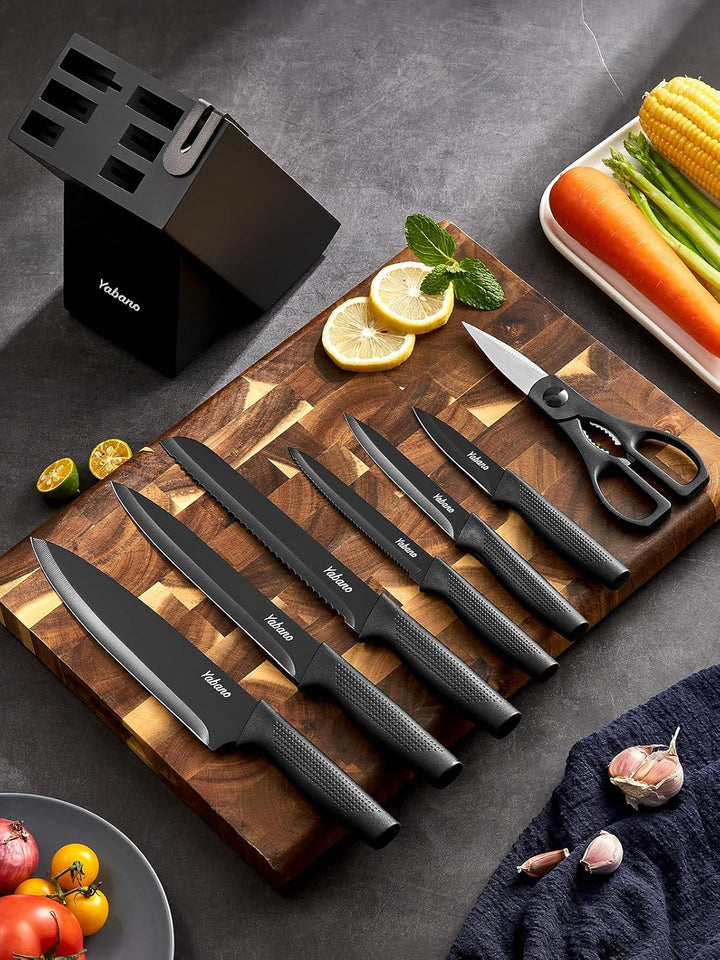 Yabano Messerblock Set, 8-teilig Küchenmesserset mit eingebautem Messerschärfer, Scharfe Edelstahl K