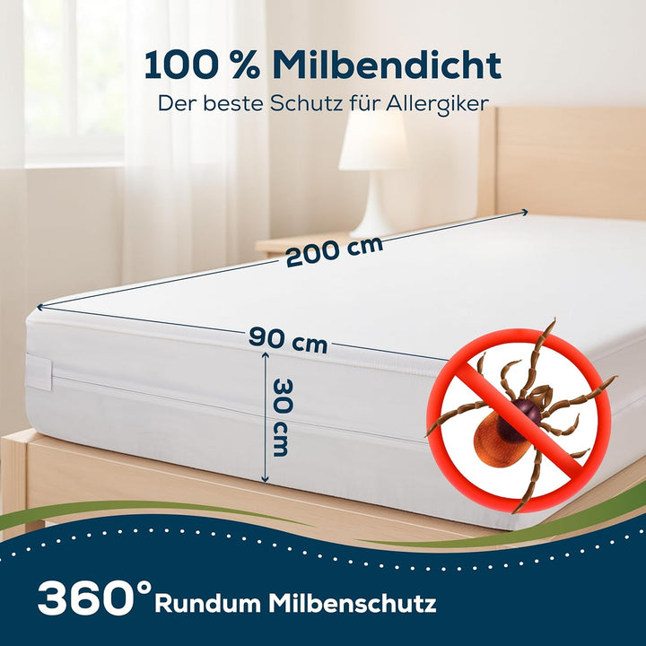 Sensalou Matratzenbezug Reissverschluss Encasing für Allergiker - 90 x 200 cm 1 90 x 200 x 30 cm, 1