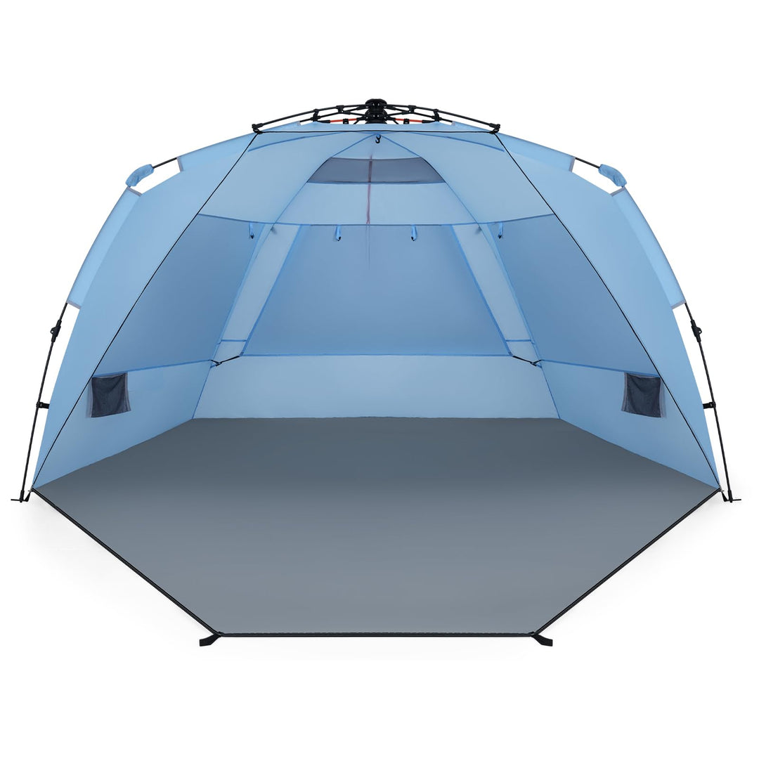 FANTASK Quick Up Strandmuschel, 3-4 Personen Strandzelt mit Reissverschlusstür &amp; 4 Mesh-Fenstern, V-