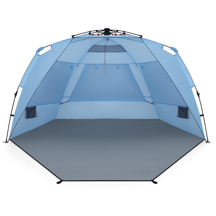 FANTASK Quick Up Strandmuschel, 3-4 Personen Strandzelt mit Reissverschlusstür &amp; 4 Mesh-Fenstern, V-