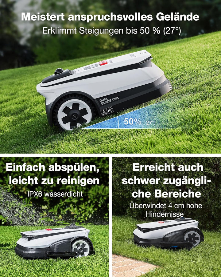 ECOVACS Goat A1600 LiDAR PRO Mähroboter ohne Begrenzungskabel, 1.600 m², 360° Dual-LiDAR-Navigation,