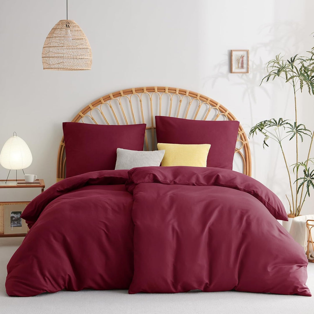 WAVVE Bettwäsche 135x200 4teilig Rot Weinrot - Bettbezüge 135 x 200 2er Set mit Kissenbezüge 80x80 c