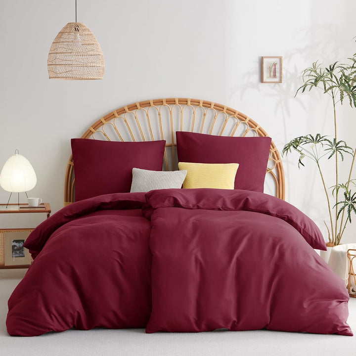 WAVVE Bettwäsche 135x200 4teilig Rot Weinrot - Bettbezüge 135 x 200 2er Set mit Kissenbezüge 80x80 c