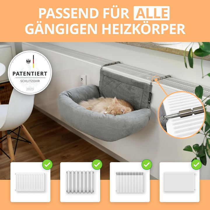 Premium Heizungsliege für Katzen - Murphy - für Katzen bis 12kg - passend für alle Heizkörper - rund
