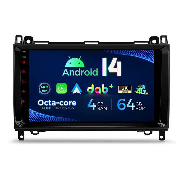 XTRONS Android 14 Autoradio DAB Plus für Mercedes-Benz W169 W245 Sprinter Viano für VW Crafter, 9 Zo