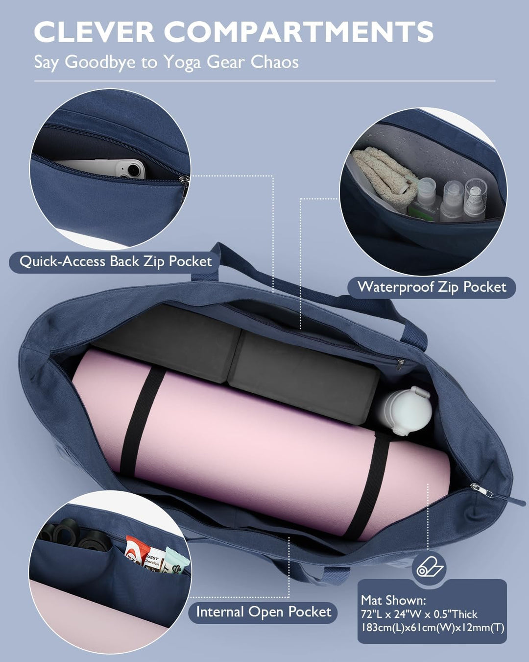 Gonex Yogatasche, Extra Grosse Canvas Sporttasche mit Wasserdichtem Fach & Metallreissverschluss, Fü
