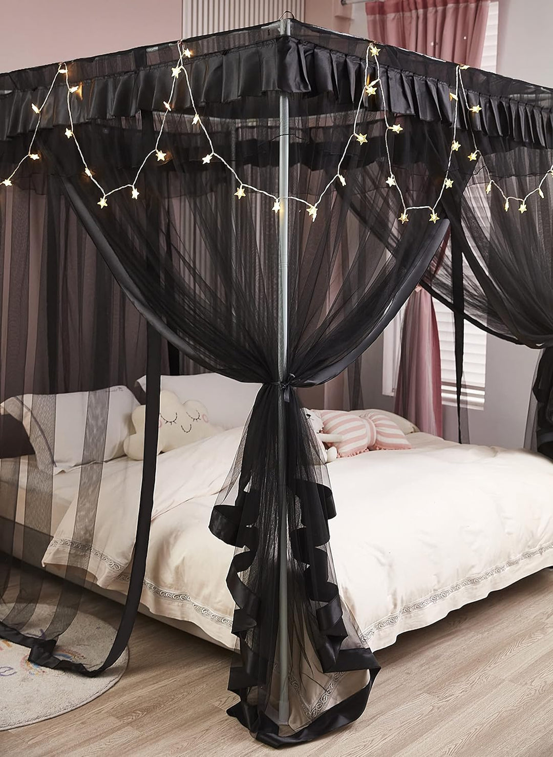 Mengersi 4 Eckpfosten Bett Baldachin Bettvorhänge Moskitonetz Schlafzimmer Dekoration Zubehör (Doppe