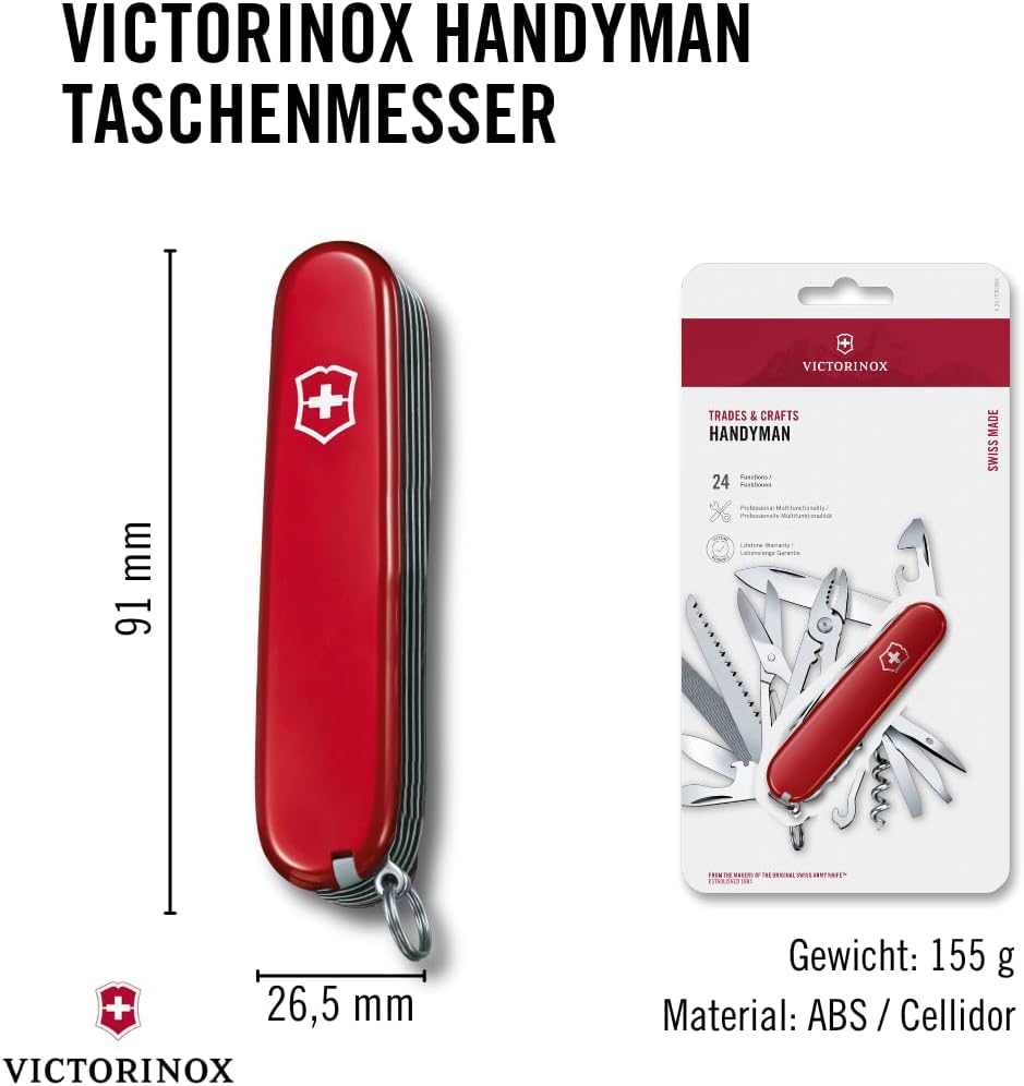Victorinox Schweizer Taschenmesser Handyman, Swiss Army Knife, Multitool, 24 Funktionen, Klinge, Kor