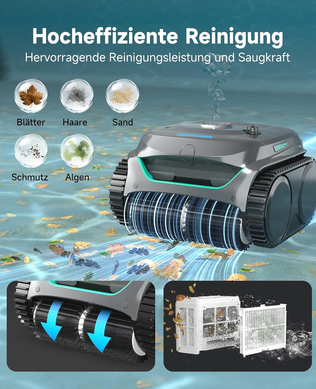 WYBOT C2 – Kabelloser Akku Poolroboter Mit 3 Motoren, Doppelfiltration, Reinigt Boden, Wand & Wasser