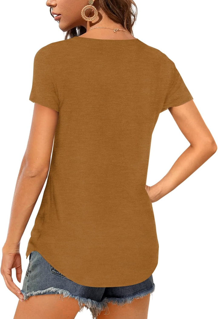 Florboom Tunika Damen Langarm/Kurzarm V Ausschnitt Oberteil Shirts Basic Casual Longshirt S Ab-braun