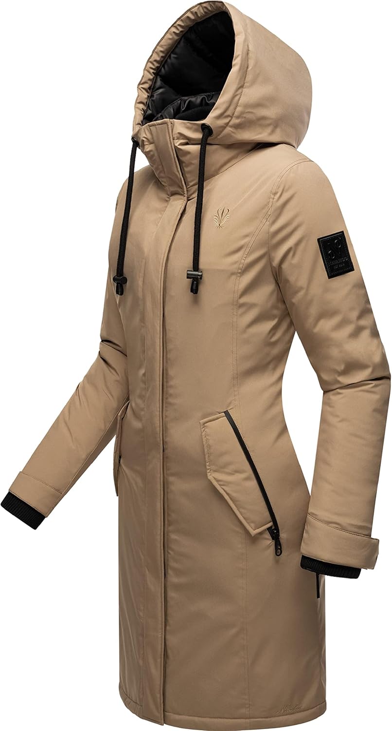 Navahoo Damen Wintermantel Winterparka mit Kapuze Letiziaa XS-3XL XXL Taupe, XXL Taupe