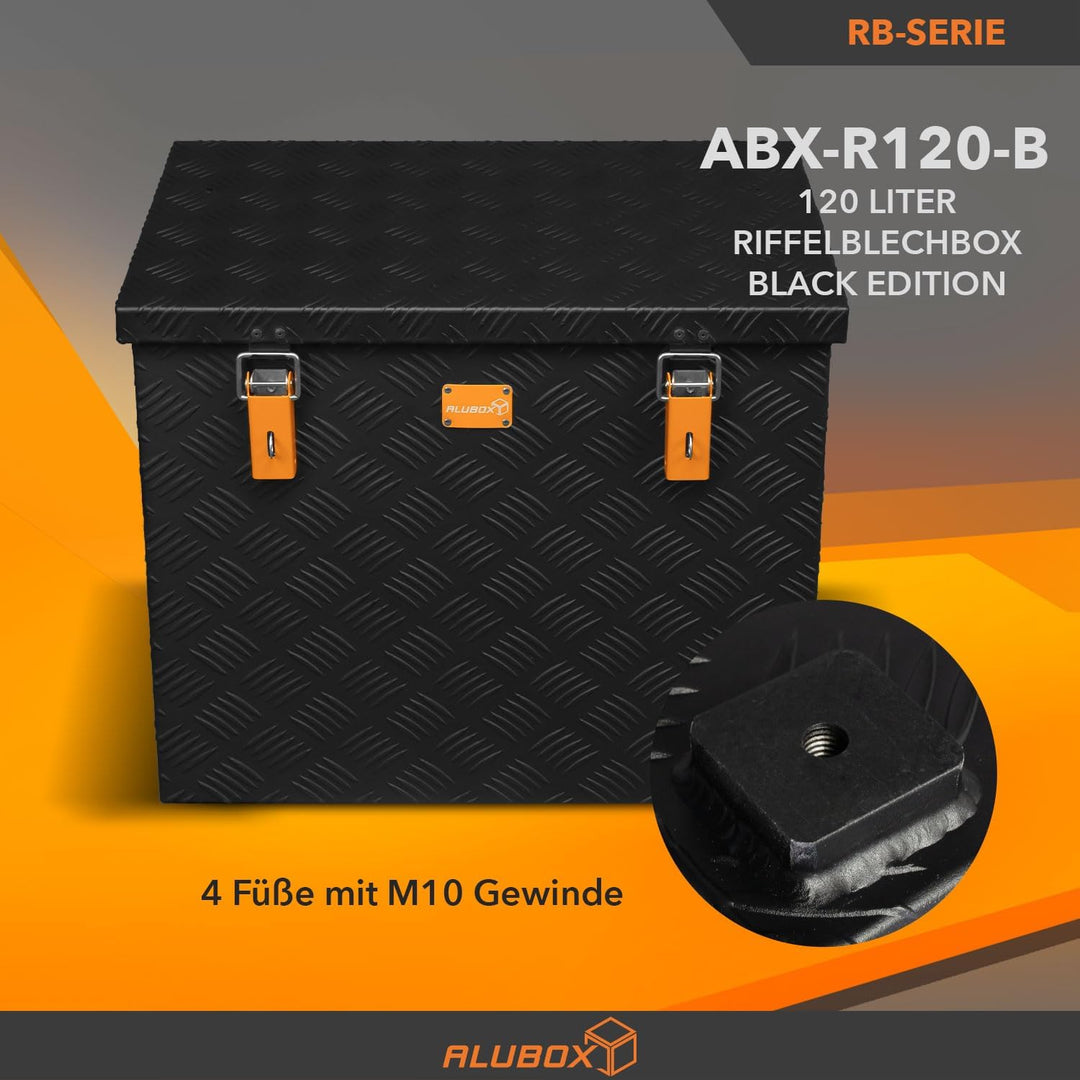 alubox Strong - Black Edition ABX-R120 Aluminium Transportkiste aus 3mm Riffelblech 120 Liter in sch
