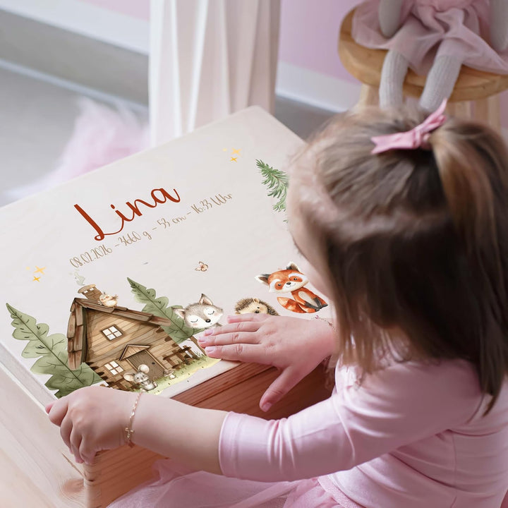KIDSMOOD - Erinnerungsbox Baby, personalisierte Holzkiste mit Deckel, Ideal zur Aufbewahrung von Eri