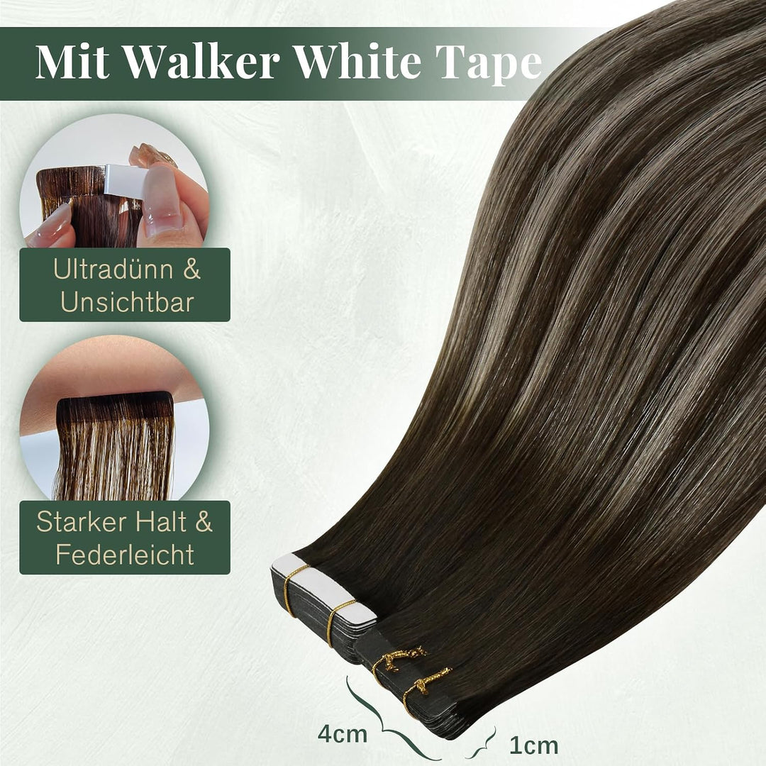 Ugeat Tape Echthaar Extensions Dunkelbraun Balayage Invisible Tape Extensions Echthaar Aschblond Omb