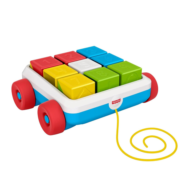 Fisher-Price GJW10 - Bausteinwagen, Spielzeug-Bollerwagen mit 9 Bausteinen, Babyspielzeug ab 6 Monat