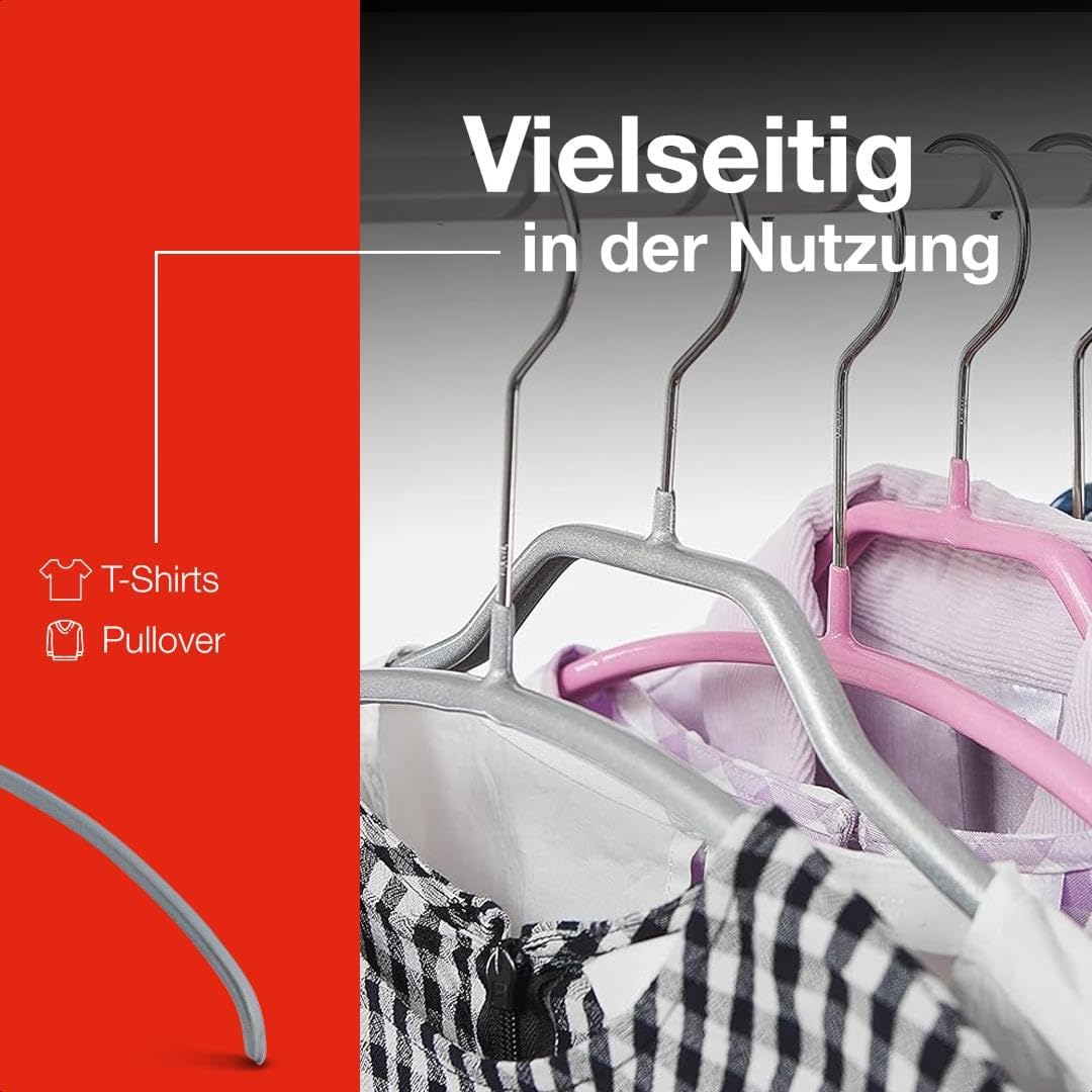 MAWA Kleiderbügel, Set mit 10 hochwertigen, platzsparenden, rutschfesten Kleiderbügeln, ideal für T-