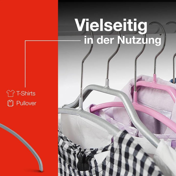 MAWA Kleiderbügel, Set mit 10 hochwertigen, platzsparenden, rutschfesten Kleiderbügeln, ideal für T-