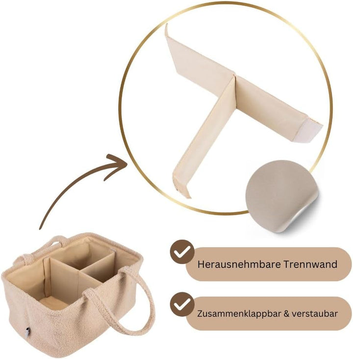 Windelkorb Baby aus weichem Teddystoff – Wickelorganizer für Wickeltisch & Wickelkommode, Diaper Cad