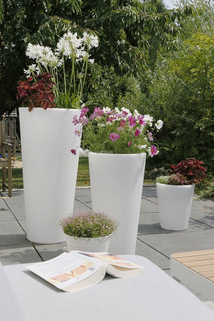 8 seasons Design Shining Classic Pot XL, Solar LED Pflanzkübel 49 x 100 cm (weiss), inkl. Solarmodul