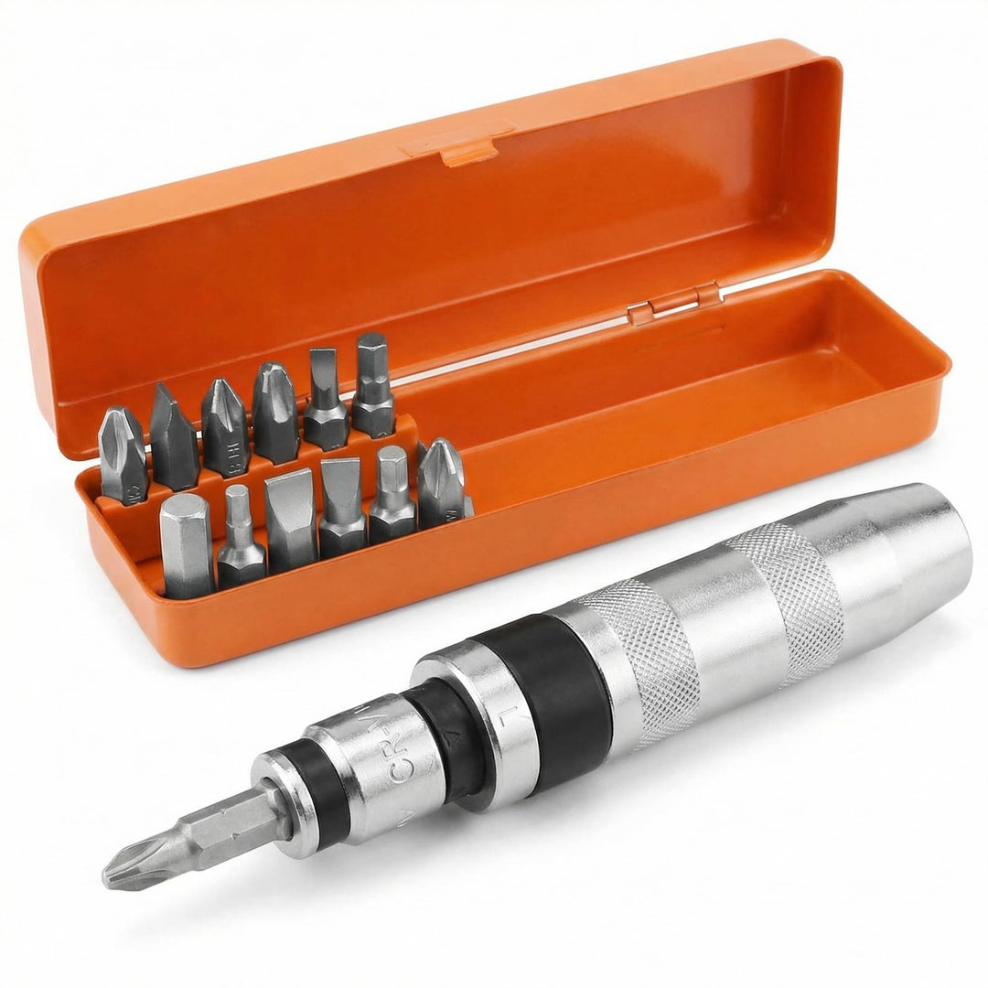QWORK® 14-tlg Wende-Schlagschrauber-Satz, 1/2" Handschlagschrauber mit Schraubadapter un 12 Bits zum