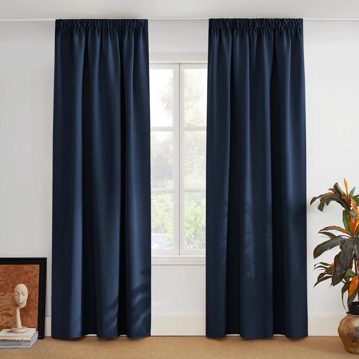 PONY DANCE Verdunklungsvorhänge Kräuselband 2er Set Gardinen Dunkelblau Blickdicht H 245 x B 140 cm