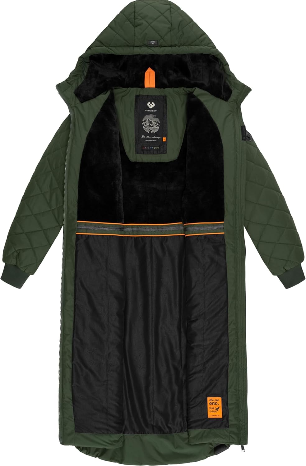 Ragwear Damen Wintermantel Warmer Steppmantel extralang mit Kapuze Niran XS-XXL L Olive, L Olive