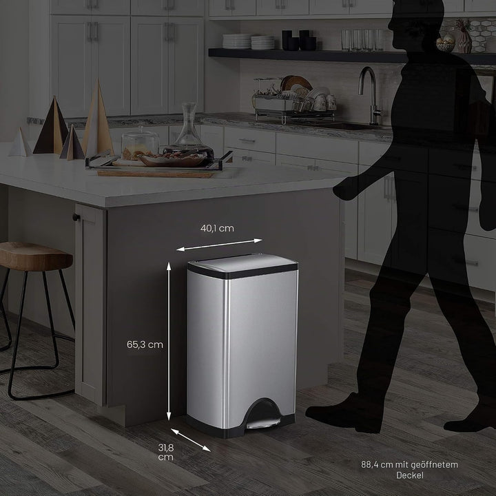 simplehuman CW1814 38 Liter, rechteckiger Treteimer, Mülleimer Küche, gebürsteter Stahl, 10 Jahre Ga