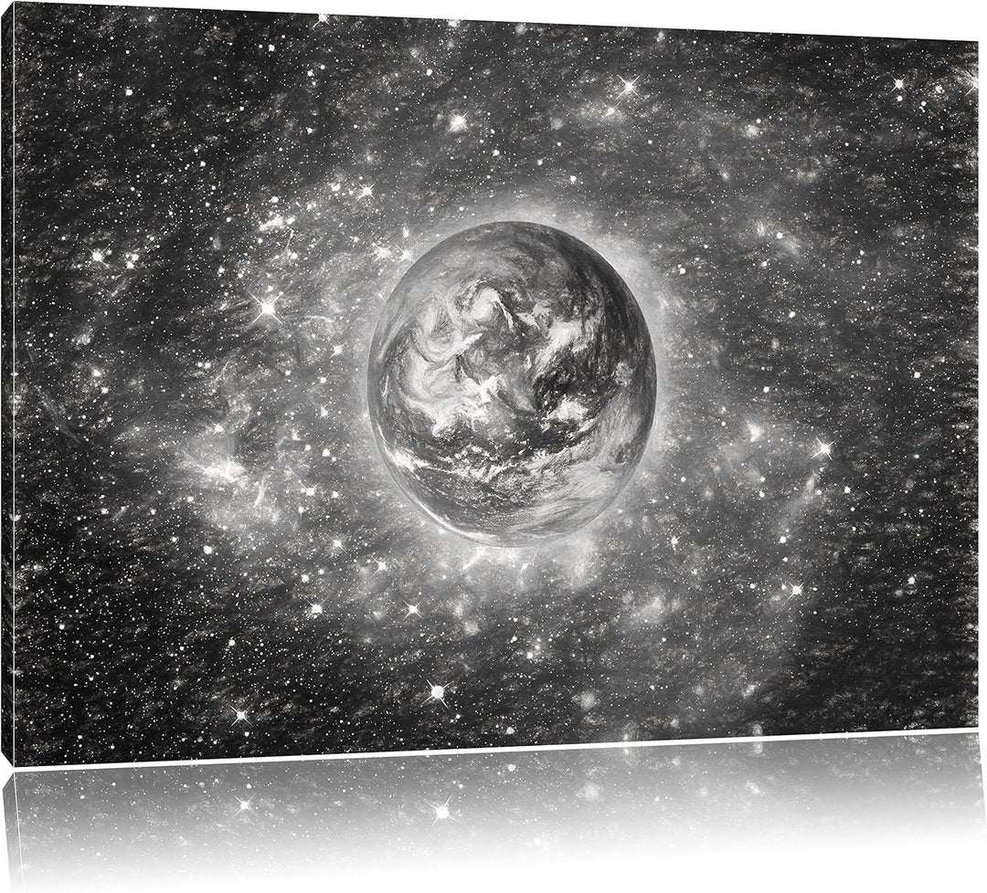 Pixxprint Planet Erde im Weltraum Kunst Kohle Effekt, Format: 100x70 auf Leinwand, 100x70