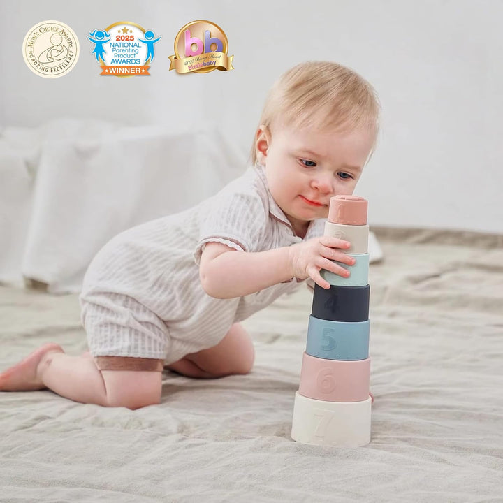 Moonkie Baby Stapelbecher Spielzeug, Stapelturm mit 7 Bechern Für Babys & Kinder, Lustiges Pädagogis