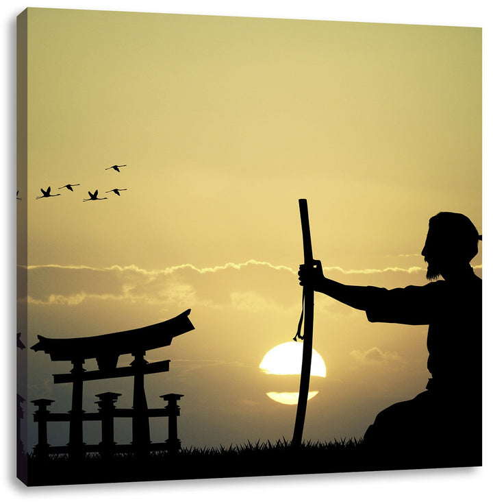Pixxprint Alter Samurai-Meister vor Horizont, Format: 70x70 auf Leinwand, 70x70