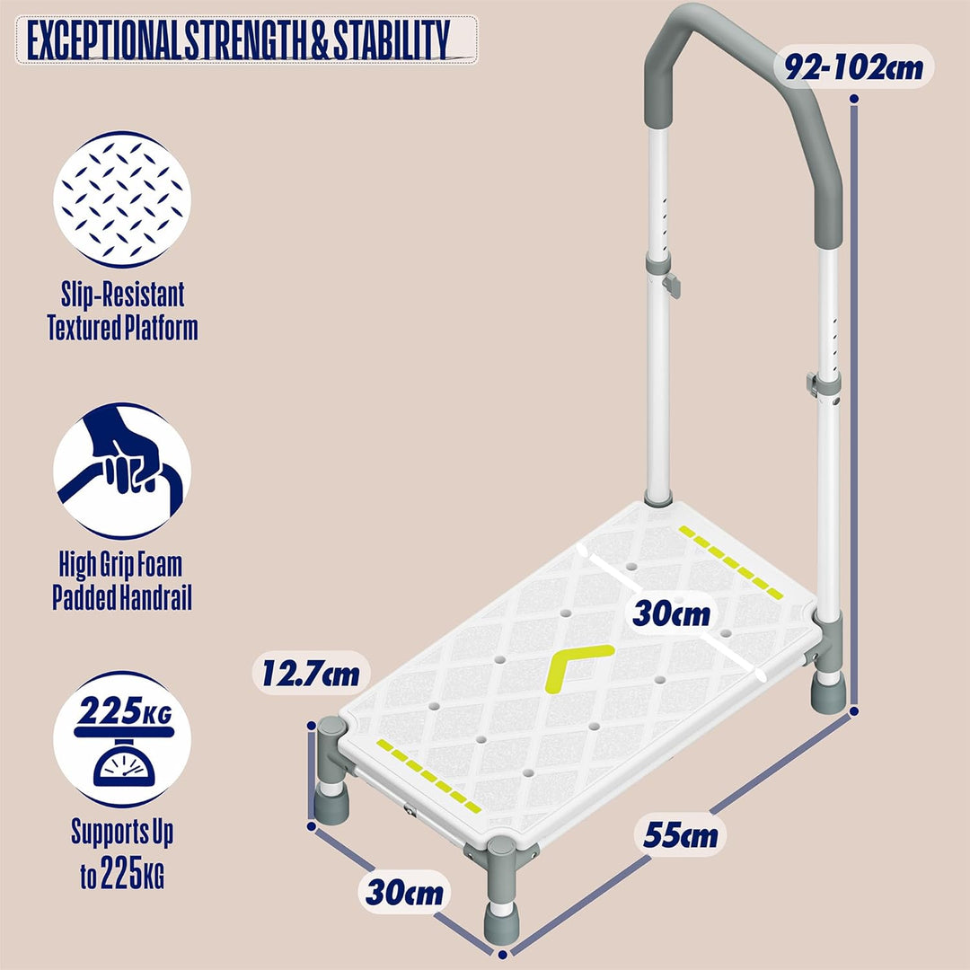 Tritthocker 55cm Trittfläche–Armlehnen höhenverstellbar,bis 225 kg,Nachtleuchtstreifen,rutschfest–Fü