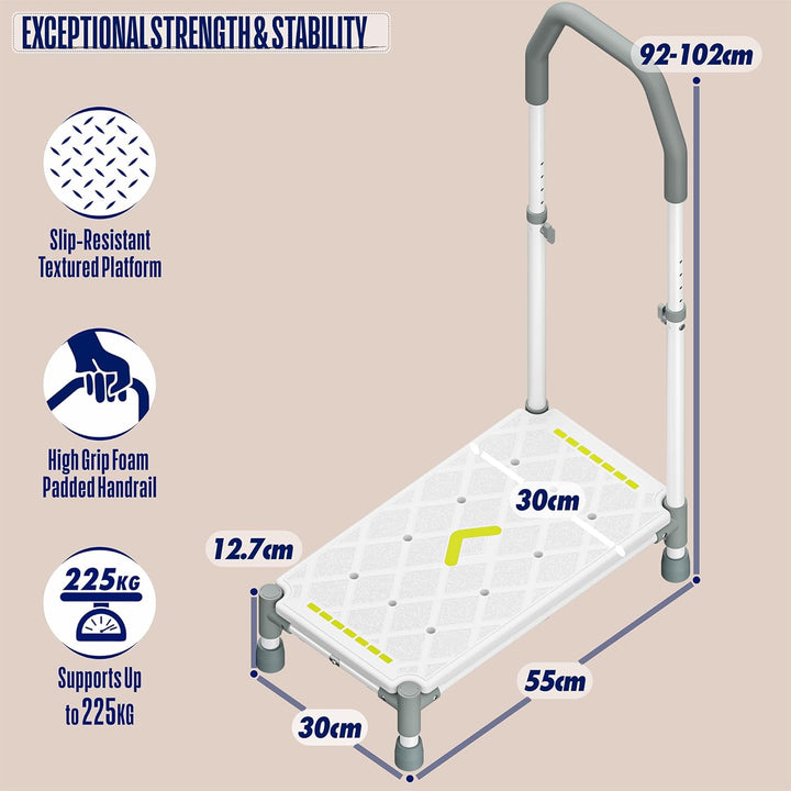 Tritthocker 55cm Trittfläche–Armlehnen höhenverstellbar,bis 225 kg,Nachtleuchtstreifen,rutschfest–Fü
