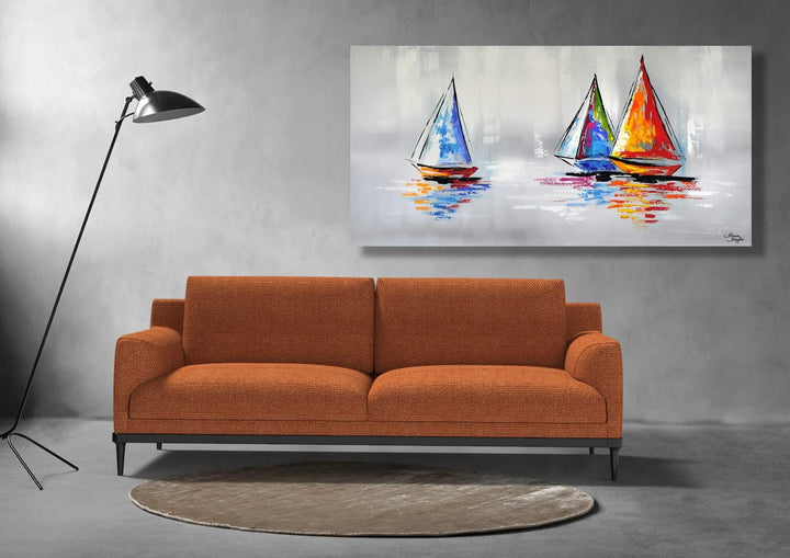 Monica Mirafiori I 100% HANDGEMALT I Gemälde Segelboote 100x50cm | Gemälde Handgemalt | Acrylgemälde