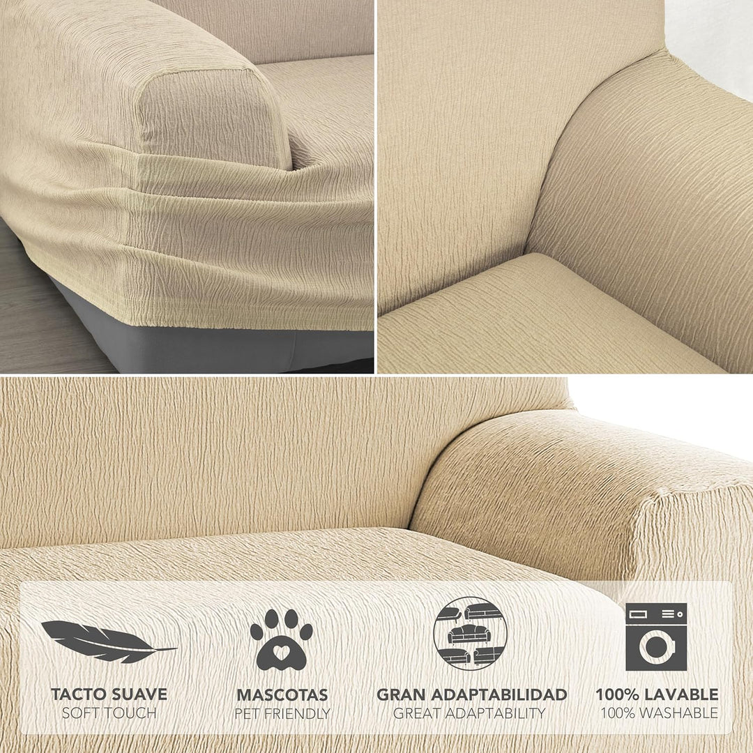 Martina Home Emilia Elastischer Sofabezug für 4-Sitzer, Beige, 220 bis 260 cm Breite 4 Plätze Beige,