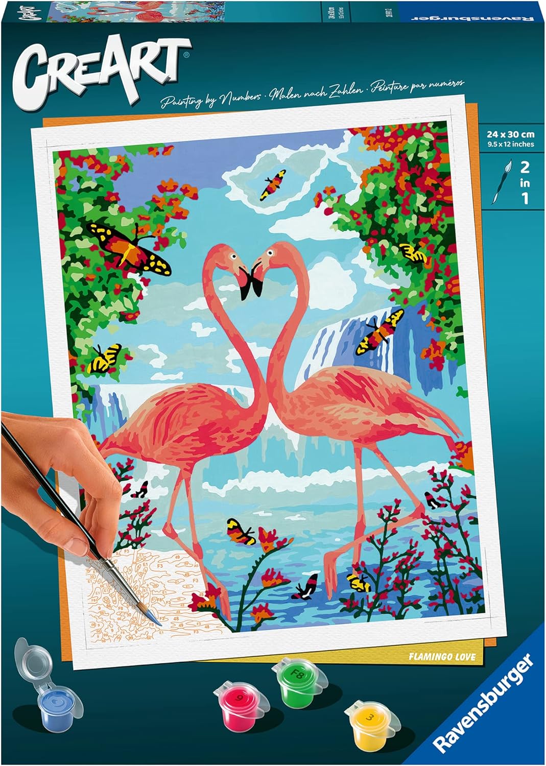 Ravensburger CreArt 28991 - Flamingo Love - Malen nach Zahlen Erwachsene, DIY Malset mit Pinsel und
