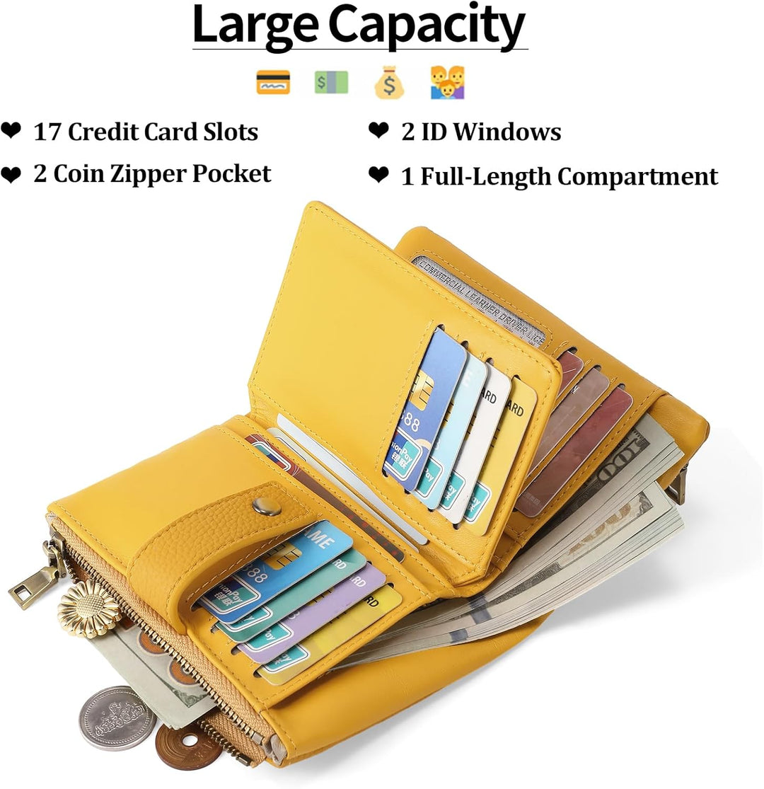 SENDEFN Geldbörsen für Damen Mittelgrosse, Dreifach Faltbare Portemonnaie Damen aus Leder, RFID-bloc