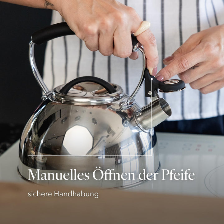 Florina Induction Kettle, Whistling Kettle, All Hob Types, 2.3 L, Stainless Steel Tea Kettle, Cool T
