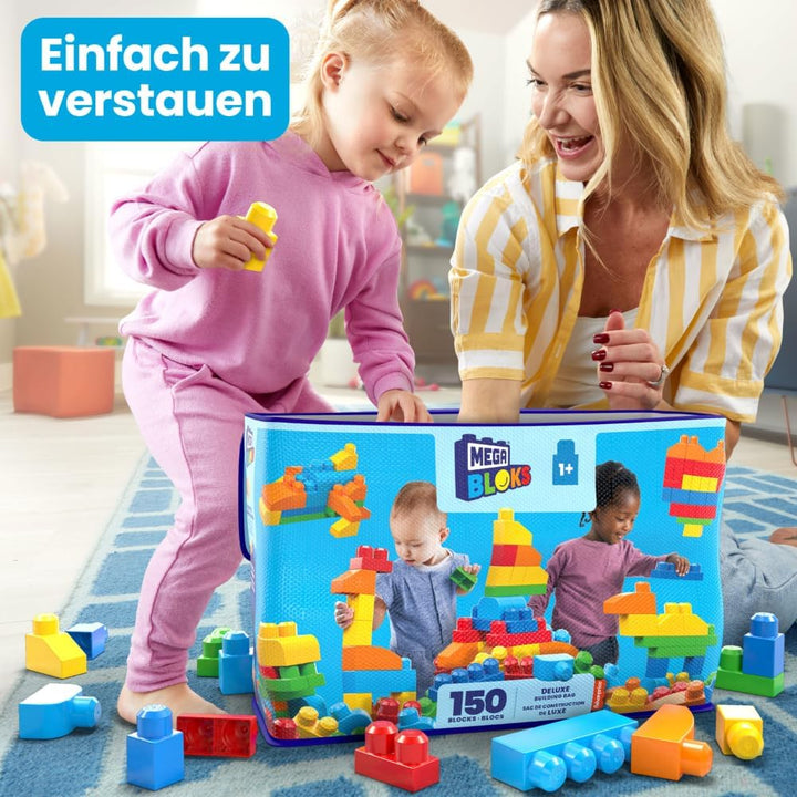 MEGA Bloks CNM43 - Bausteinebeutel, Deluxe 150 Teile, bunt, Spielzeug ab 1 Jahr Gebäude Tasche Einze
