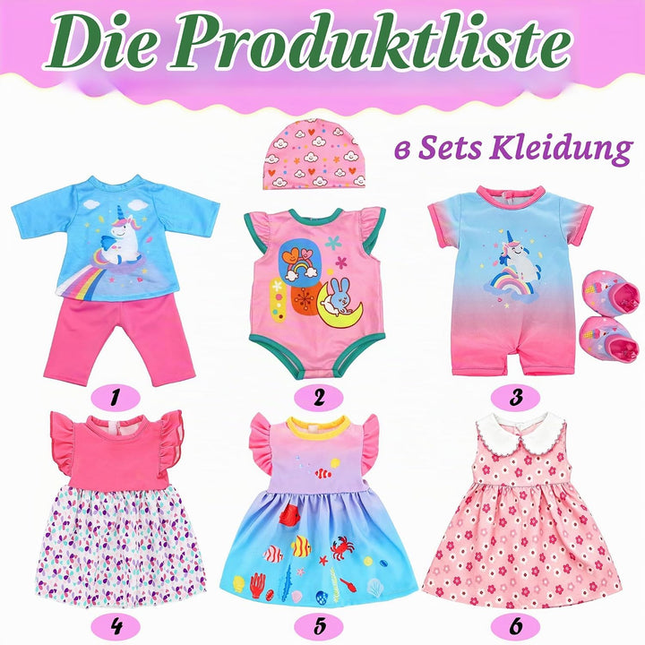 6er Baby Doll-Kleidungs- und Accessoires-Set für 13-16-Zoll-Puppen mit Kleidung, Hut, Socken und Ove