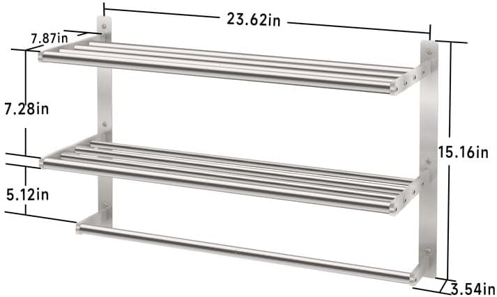 Handtuchhalter Bad Wand, 3 Ebenen Handtuchregal Badezimmer mit Handtuchstange, Gebürstetes Nickel Ba