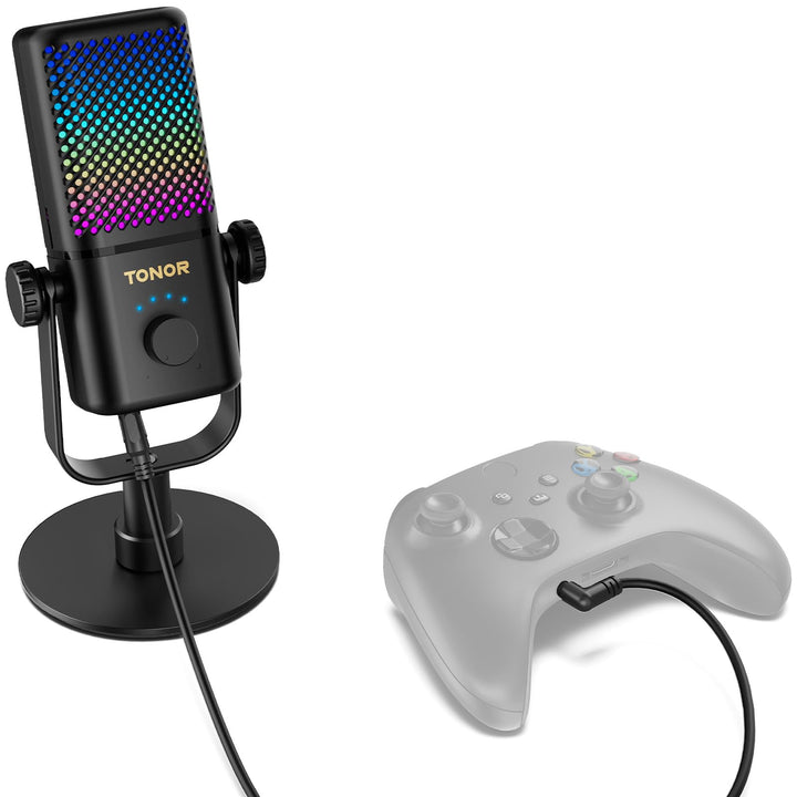 TONOR Gaming Mikrofon Kompatibel mit Xbox, Kondensator Mikrofon mit RGB, Mute/GAIN Kontrolle/Überwac