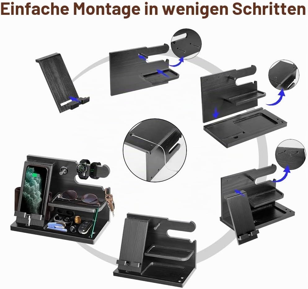 Geschenke für Männer Weihnachten Holz Telefon Dockingstation Uhren Geldbörsen Nachttisch Organizer G