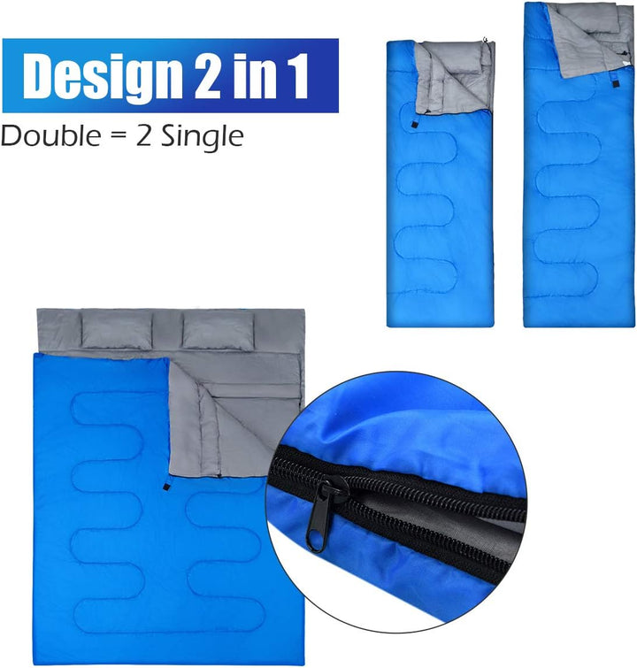 DREAMADE Doppel-Schlafsack, 2 in 1 Outdoor Schlafsack, Doppel Deckenschlafsack, Sommerschlafsack 2er