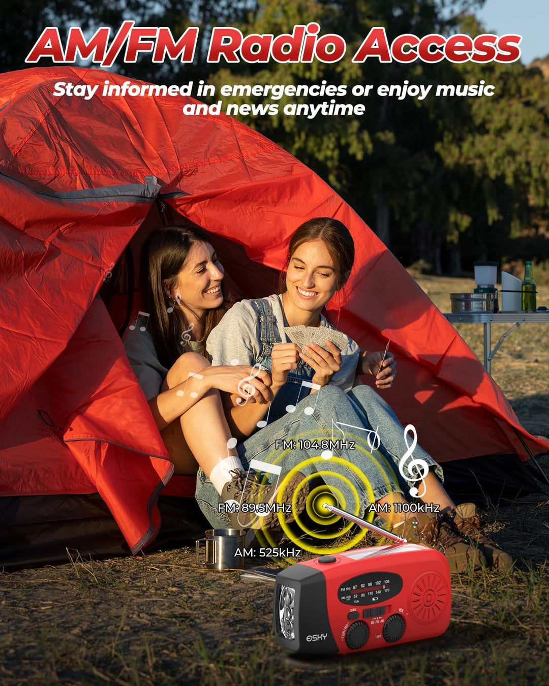 Solar Radio, Esky Kurbelradio AM/FM Wasserdicht Tragbare Radios SOS Alarm Notfallradio mit Power Ban