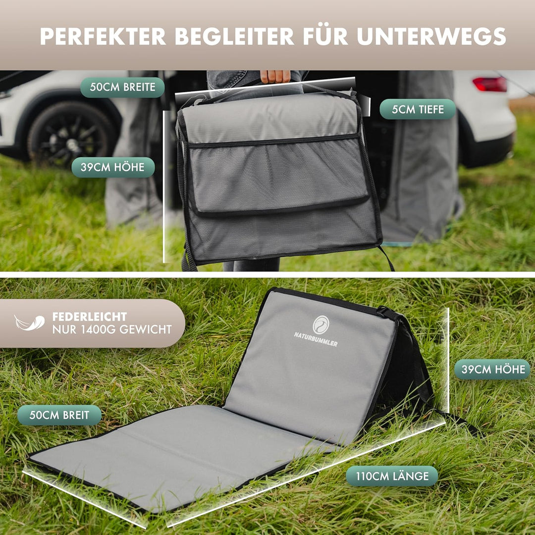 NATURBUMMLER Campingliege faltbar leicht [Cloud Lounge+] – tragbare Strandliege mit Rückenlehne &amp; Ta