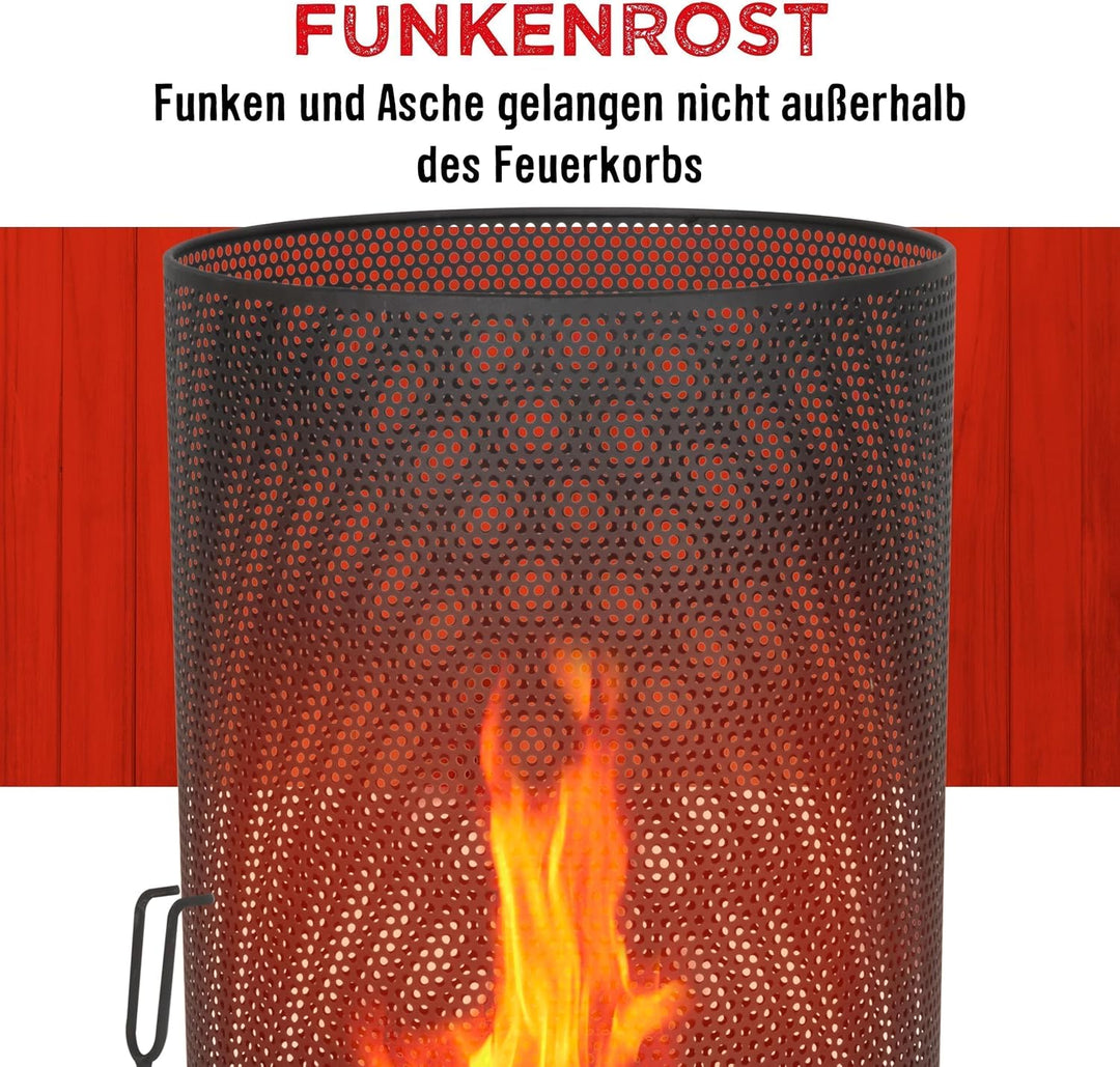 BBQ Collection Outdoor Feuerkorb - mit Funkenschutz - Inkl. Schürhaken - Elegantes und Luxuriöses Au