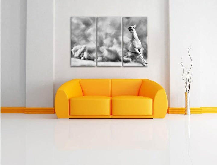 Pixxprint weisses Pferd in der Wüste als Leinwandbild/Grösse: 3 Teilig (120x80) cm/Wandbild/Kunstdru