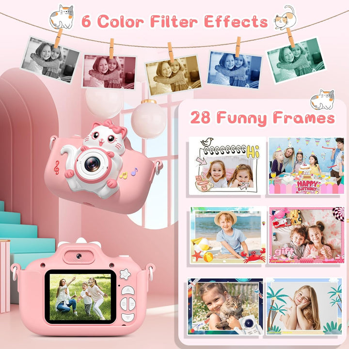 Gofunly Kinderkamera, Kinder Kamera mit 2,0 Zoll Bildschirm 1080P HD Videokamera mit 32GB-Karte Self
